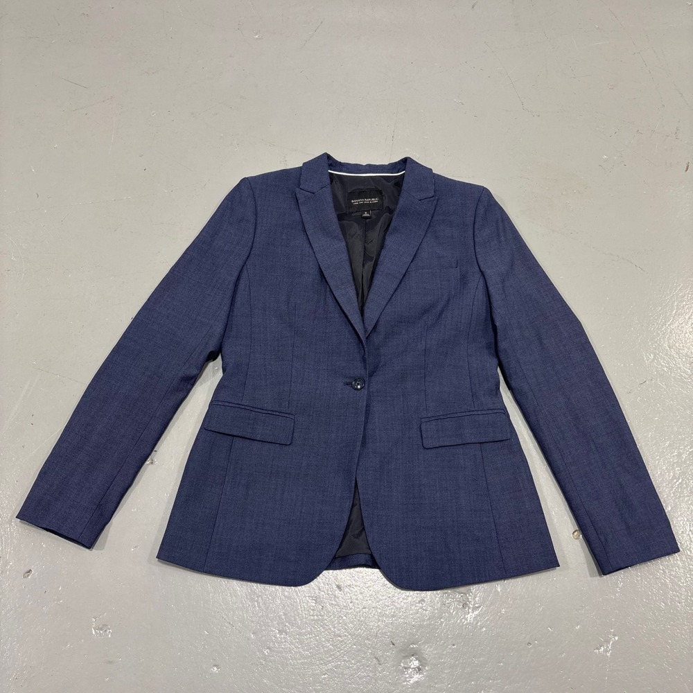 Banana Republic Long and Lean Blazer Blue Wool Blend Single Button Jacket Size 6